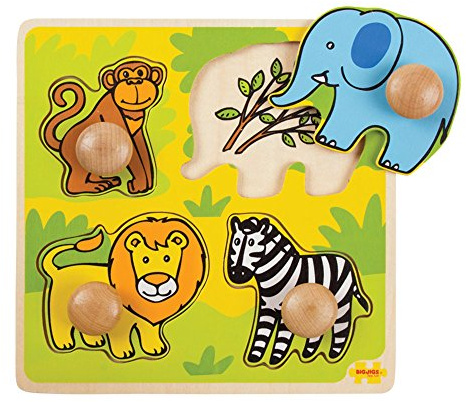 Bigjigs Toys Wooden Peg Safari - Quality Peg Puzzle for 1 Year Old, Fine Motor Skills Toys for Babies & Toddlers, First Animal Jigsaw