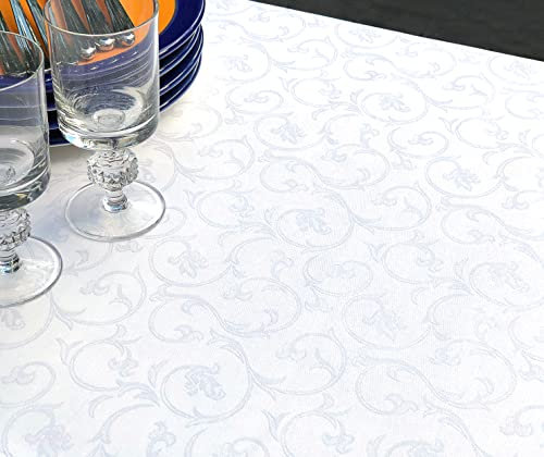 Libusch Damast-Tischdecke Sila, weiß, florales Muster, Baumwolle, rechteckig, Hochzeit 140x260cm