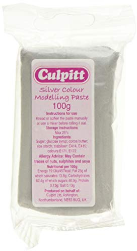 Culpitt Silver Metallic Modelling Paste | Christmas Cake Decorating | 100g | Shimmering Pliable Sugar Paste For Decorations, Models, & Shapes, Sets To A Hard Glimmering Finish