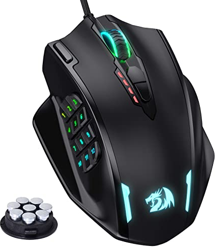 Redragon M908 Impact RGB LED MMO Mouse con Botones Laterales Laser Wired Gaming Mouse con 12.400DPI, Alta precisión, 19 Botones programables de ratón