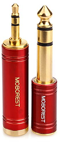MOBOREST 3.5mm to 1/4 Stereo Headphone Adapter, Gold-Plated, Red, 2 Pack