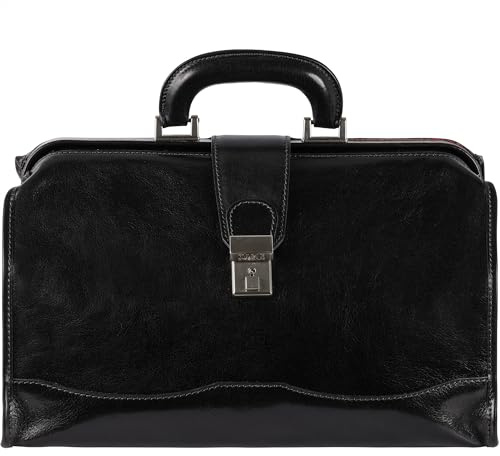 Time Resistance Bolso de Médico de Piel - Bolso de Mano de Piel Estilo Vintage - Maletín de para Hombre y Mujer (Negro)