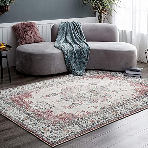 TALETA Mila Teppich Wohnzimmer, Blumenteppich Kurzflor,Wasserabweisender Orientalischer Küchenteppich für Vorzimmer, Esszimmer, Schlafzimmer, Arbeitszimmer, Büro Rot 160x230cm