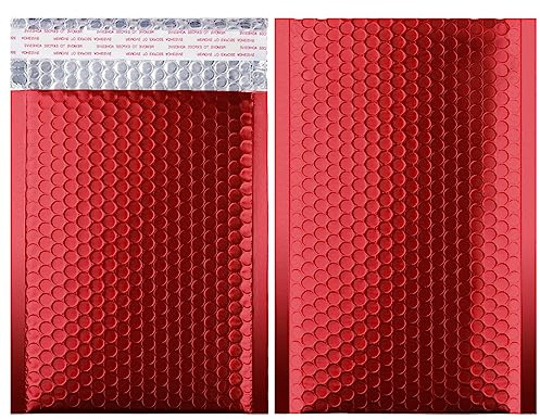 Metallic Matte Red Bubble Mailers - Durable 4x8 Inch Padded Envelopes with Secure Self-Seal Closure - Lightweight & Tear-Resistant Shipping Bags, Pack of 25