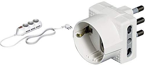 Bticino 3699Db Multipresa Compatta Slot9 Con Interruttore Luminoso, 6 Bipasso 10/16A E 3 Prese P30 & S3611D Adattatore Tris Con Spina, 2P+T, 16A Per 1 Presa Tedesca E 2 Prese Bipasso