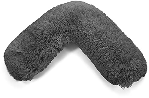 HOMES-LINEN Teddy V Shaped Complete V Pillow or V Case Only For Neck Maternity Back Support Soft Warm Plush Cosy Fleece V Shape Cover (Teddy Cuddles Charcoal, Teddy Cover With V Pillow)