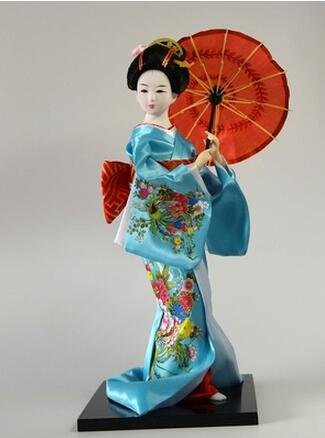 Crysdaralovebi 30 cm japansk Geisha sideninredning, kimono, kabuki, docka, damdekor, inredning, japanskt sidenhantverk, dekorationsfigur (vit, 30 cm)