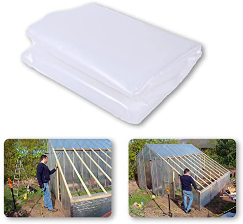 PROMORE 3,7 x 7,6M Bâche pour Serre en Polyéthylène Plastique Transparent Protection Extra épaisse Couverture De Polytunnel Membrane Horticole,pour Agriculture Bâtiments Plante de Jardin (150Mu/600G)