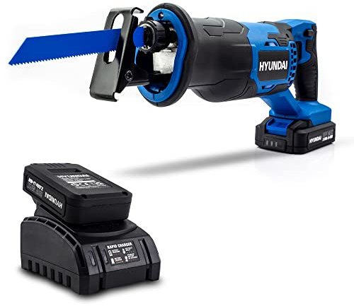 Hyundai 20V Li-Ion 28mm Cordless Reciprocating Saw Including Battery and Charger, Stroke Length, LED Light, Quick Blade Change System - 3 Year Warranty