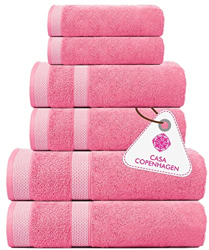 Casa Copenhagen Solitaire-Handtuchset, entworfen in Dänemark, 600 g/m², Hotel & Spa, Küche & Bad, ägyptische Baumwolle, 6-teiliges Set mit 2 Badetüchern, 2 Handtüchern, 2 Waschlappen – Rosa