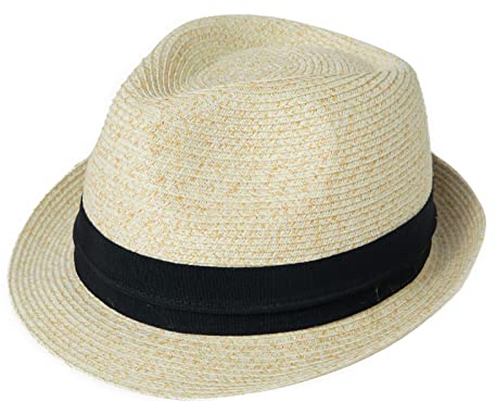 Comhats Herren Strohhut Sommerhut mit Sonnenschutz Panama Fedora Trilby Hut für Damen und Männer Faltbarer Strandhut Weiß M