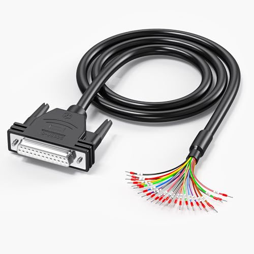 JUXINICE DB25 Female to Bare Wire with Cable Marker 3.3ft,D-SUB 25-Pin Connector RS232 Serial to Bare Wire Cable,25 Wire All Provided with Wiring Terminals -Black