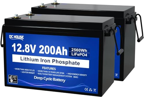 DCHOUSE 12 V 200 Ah LiFePO4-batteri med över 4 000 djupcykler och BMS-djuptemperaturskydd, 2 560 Wh litiumbatteri för husbilar, solcellsanläggningar, motorbåtar, gräsklippare, camping