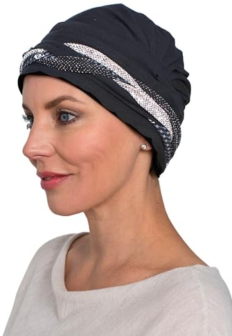 Deresina Headwear Boheme Turban de Chimio en Bambou, Bonnet Chimiothérapie pour Femme Noir