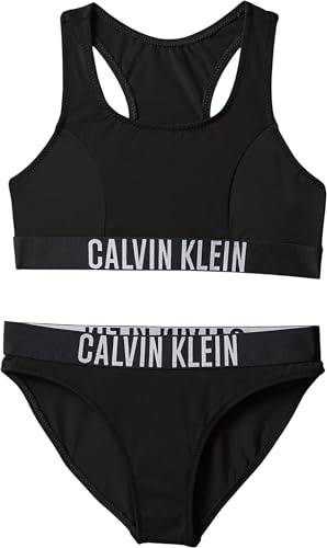Calvin Klein Bikini Tipo Bralette de Dos Piezas Chicas con Logotipo en la Cintura, Negro (Pvh Black), 8-10 Años