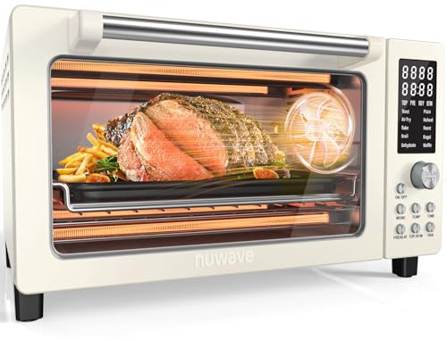 Nuwave Bravo Pro Smart Air Fryer Toaster Oven Combo, Airfryer Convection Oven Countertop, 10-in-1 Functions with Quicker & Even Crisp Technology, 1800W, 50-450°F, PFAS-Free, 21QT, Vanilla Cream