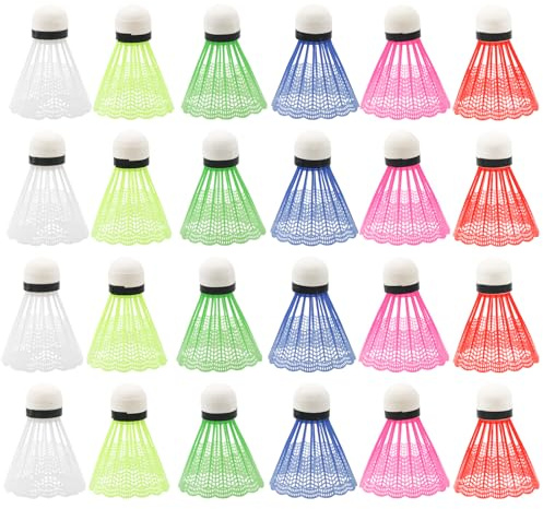 24 Pcs badminton shuttlecocks with high stability and durability, Lightweight Nylon Plastic Shuttlecocks, indoor outdoor badminton balls for sports, training, exercise, entertainment (coloured)