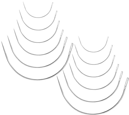 WeddHuis Set 12 Aghi Curvi da Selleria, Aghi da Cucitura in Pelle, Set di Aghi a C per Tappezzeria e Parrucche, Sottili e Rotondi per Cucito e Selleria