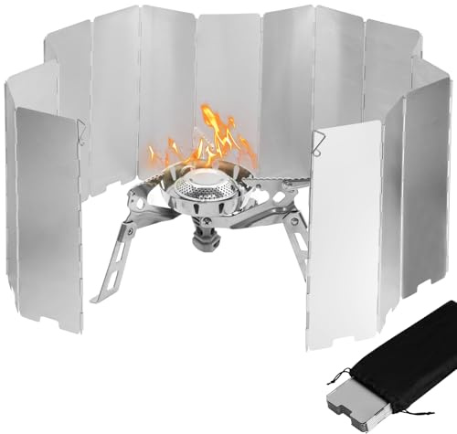 Adiwo Stove Windshield, Outdoor Camping Windshield, 16 Panels Foldable and Removable Aluminum Cooker Windshield, Suitable for Camping Kitchen Gas Stove Protectionhen Gas Stove Protection