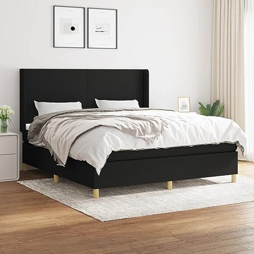 Willood Boxspringbett mit Matratze Polsterbett mit Lattenrost Kopfteil mit Ohren Verstellbare Höhe Schwarz 180 x 200 cm-Schlichtes Design