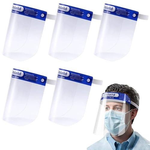 Doukesh Lot de 5 protections pour le visage - Avec rembourrage confortable - Visière de protection du visage - Transparent - En PET - Étanche à la poussière - Anti-buée