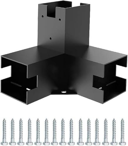 4 x 4 pergola-fästes-kit, 3-vägs pulverlackerade träslen hörnfästen, rät vinkel hörnfäste för terrasser/gräsmattor/verandor/skärmrum/innergårdar (3T)