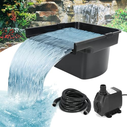 Pond Waterfall Filter Kit with Water Pump, 43cm Complete Garden Pond Filtration System Kits Plant Shelf & 4 Fountain for Garden Pool Patio Water Features
