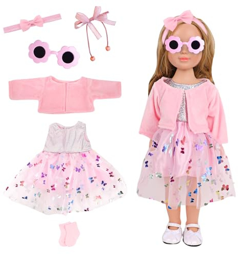 6 pezzi vestiti per bambole da 35 a 45 cm, abbigliamento per bambole, abbigliamento per bambole, accessori con cappotto, fascia, regalo per bambini e ragazze – rosa