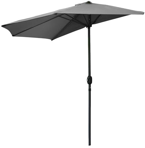 Spetebo Parasol de 270 cm avec manivelle semi-circulaire avec 5 baleines hydrofuges – Parapluie mural, de balcon, de terrasse, protection solaire, peu encombrant, anthracite, 270 cm x 245 cm x 135 cm