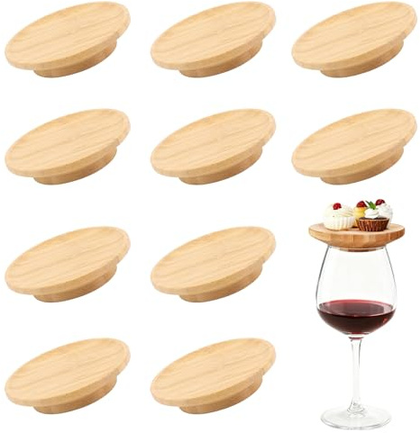 10 Piezas Tapa de Copa de Vino de Madera, Decoración para Copas de Vino de Bambú, Wine Glass Charcuterie Topper, Decoración de Copas de Vino, para Platos de Aperitivos y Postres Restaurantes