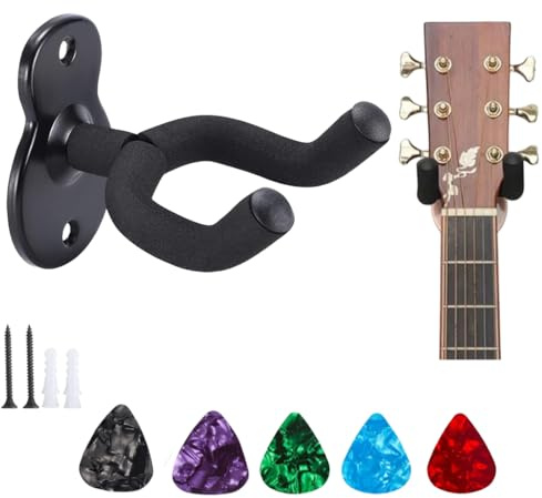 1 Soporte pared guitarra + 5 púas, diseño ajustable, para varios instrumentos, soporte guitarra pared, soporte guitarra