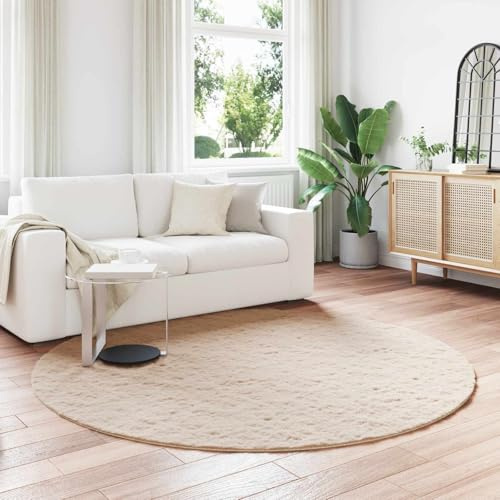 Tonture Olite fuskpäls hasenimitatmatta, Ø 160 cm rund, taupe, polyester flokati för vardagsrum, sovrum, extra mjuk golvdekoration matta, varm och mysig
