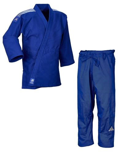 adidas Judoanzug J650 Contest | Judo-GI für Fortgeschrittene | Training und Wettkampf | Stoffgewicht 650g/qm | Körpergröße 150-205 cm | Anzug Blau, 170 cm, Schulterstreifen Silber