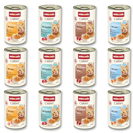 animonda Carny Adult Cat dryck kattsoppa sorterblandning (12 x 140 ml) | Kattdryck utan spannmål, mjölk och socker, kattsoppa för vuxna katter, sortermix: tonfisk, anka, lax, nötkött