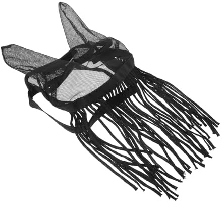 Garneck Maschera Antimosche per Cavallo con Orecchie Nera in Poliestere Traspirante Design con Frange per Cavalli Attivi in Condizioni di Caldo