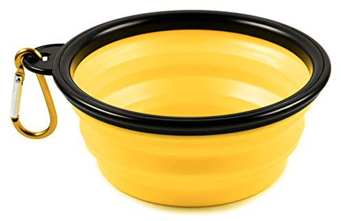 PhoneNatic - Cuenco plegable de silicona para perros y gatos con mosquetón, talla S, amarillo, 350 ml