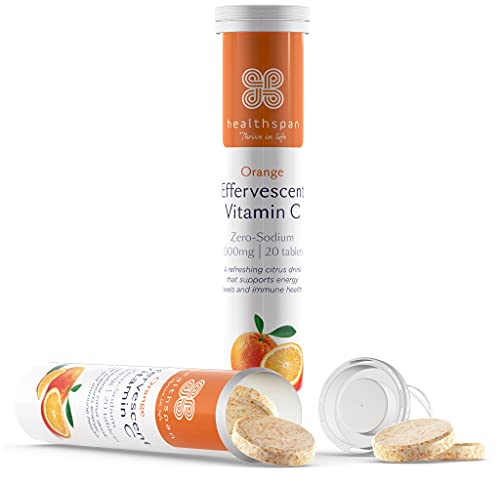Healthspan Orange Effervescent Vitamin C 1,000mg (40 Tablets) | Supports Immune & Nervous Systems | Maintain Good Energy Levels | Zero-Sodium to Help Maintain Normal Blood Pressure | Vegan
