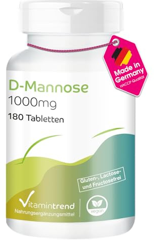 Vitamintrend D-Mannose 1000mg, 180 Tabletten, 2000mg D-Mannose pro Tagesdosis, Nahrungsergänzungsmittel vegan ohne Magnesiumstearat, in Deutschland hergestellt