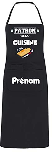 YONACREA - Tablier de Cuisine PERSONNALISABLE - Patron de la Cuisine - NOIR