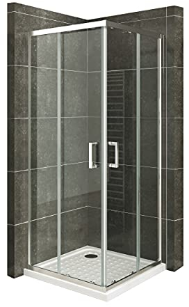 Mampara de Ducha Diana 80x90x190cm, REVERSIBLE, Puertas Correderas, Ajuste 77.5-79.5x87.5-89.5cm, Perfiles Cromados, Cristal Templado Transparente 6mm