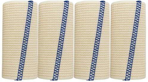 4-inch Premium Grade Elastic Bandage Wrap | Injuries, Sprains, Edema, Support, Compression | Use on Knee Ankle Leg Arm Body | Self Closures Both Sides | Non-Latex Fabric | 4-Pack | by Spa Slender