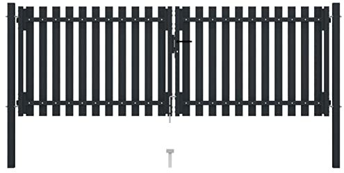 Gecheer Doppelflügel Gartentor Gartenpforte Einfahrtstor Doppelflügeltor Garten Zauntor Gartentür Zauntor Stahl 306x125 cm
