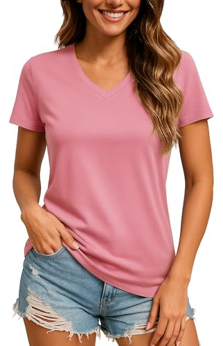 TACVASEN Women's UV Protection V-Neck Rash Guard Swim Tops Quick Dry Lightweight Athletic Shirts for Beach Water Sports Gray Pink M