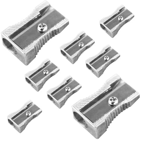 Lot de 8 mini taille-crayons en métal à trou unique en alliage d'aluminium pour la plupart des tailles de crayons adultes et enfants