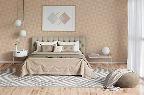New Walls Papier peint effet 3D rétro motif peach crème cercles & triangles papier peint intissé salon – 10,05 x 0,53 m