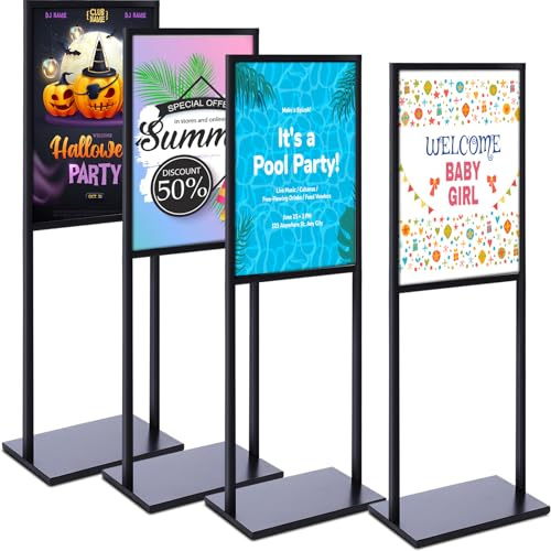 Blulu 4 Pcs Sign Stand Holder, 19.6x 27.5 Double Sided Poster Holder, Heavy Duty Floor Standing Sign, Metal Outdoor Banner Stands with Non Slip Mat for Board and Foam Display