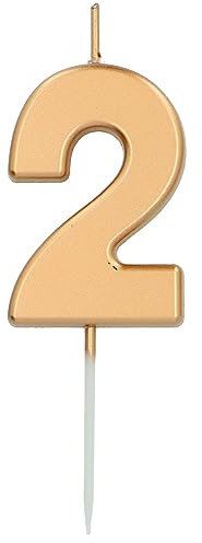 Folat 24142 Kuchen Kerze Ziffer/Zahl 2 Gold-5 cm Geburtstagskerzen für Geburtstag, Geburtstagsdeko, für Kinder Partys, Hochzeiten, Firmenfeiern, Jubiläen