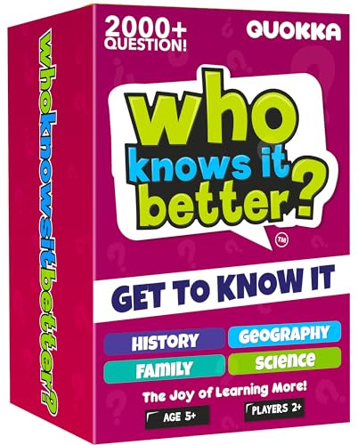 Board Games for Kids 8-12 – Set of 4 Family Card Games for Kids and Adults – Trivia Cards for Family Game Night – Who Knows It Better – 2000+ Questions History, Geography, Science – Fun Card Game