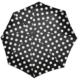 reisenthel umbrella pocket duomatic dots white – Kompakter Taschenschirm aus recycelten PET-Flaschen – Mit großer Drucktaste und ergonomisches Griffdesign