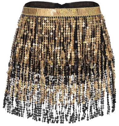 Ushiny Pailletten Quastenrock Rave Outfit Festival Kostüm Fransenröcke Ballett Tanz Hüfttuch für Damen und Mädchen（bunt 8）